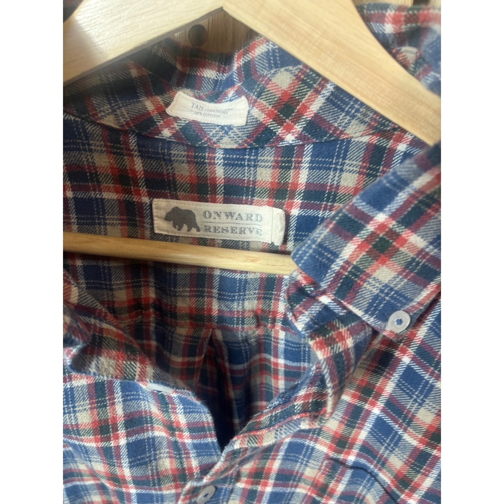Onward Reserve Mens Tailored Fit Plaid Button Down Shirt Blue Red L Cotton - Picture 2 of 6